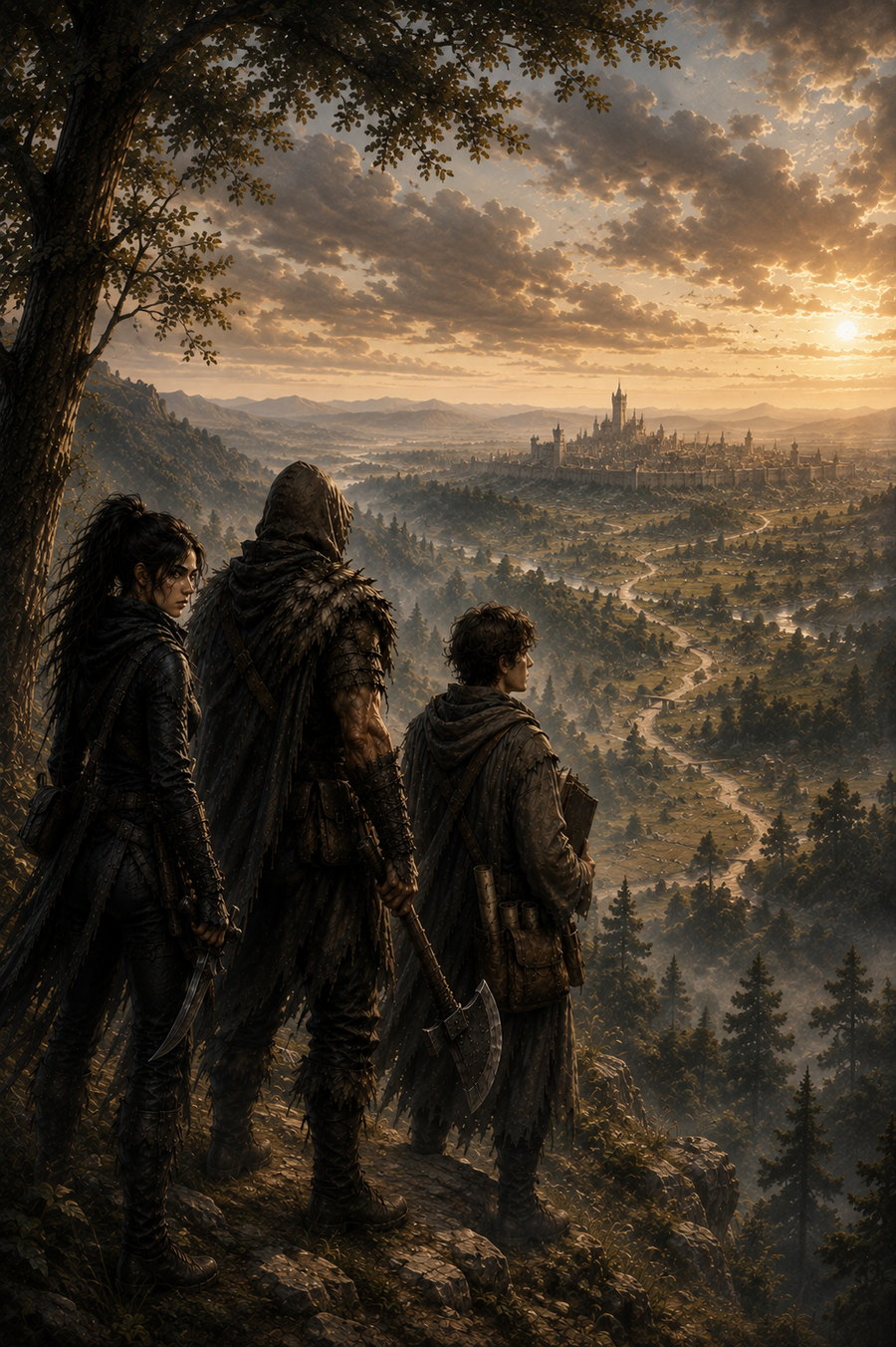 Travelers overlooking the world of Ankhara